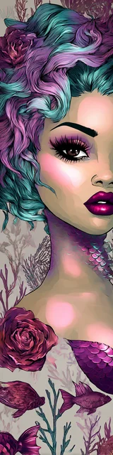 Free mermaid bookmark showing a mermaid closeup with purple accents